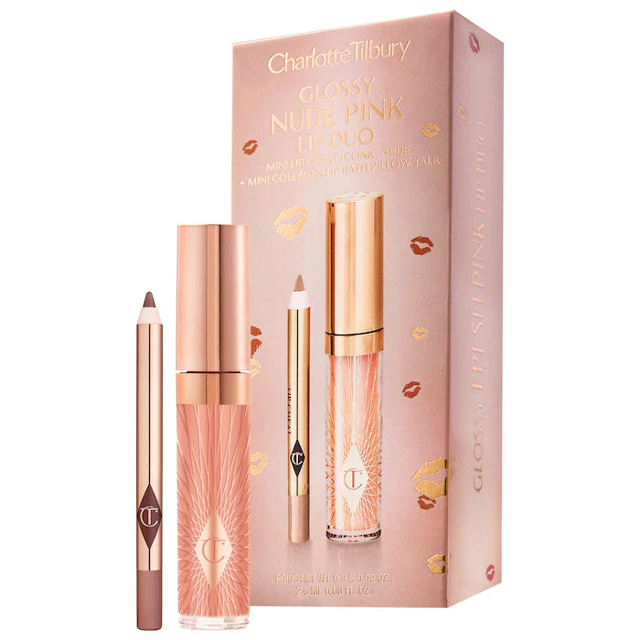 Mini Glossy Pink Lip Gloss + Lip Liner Set - Bajo Pedido