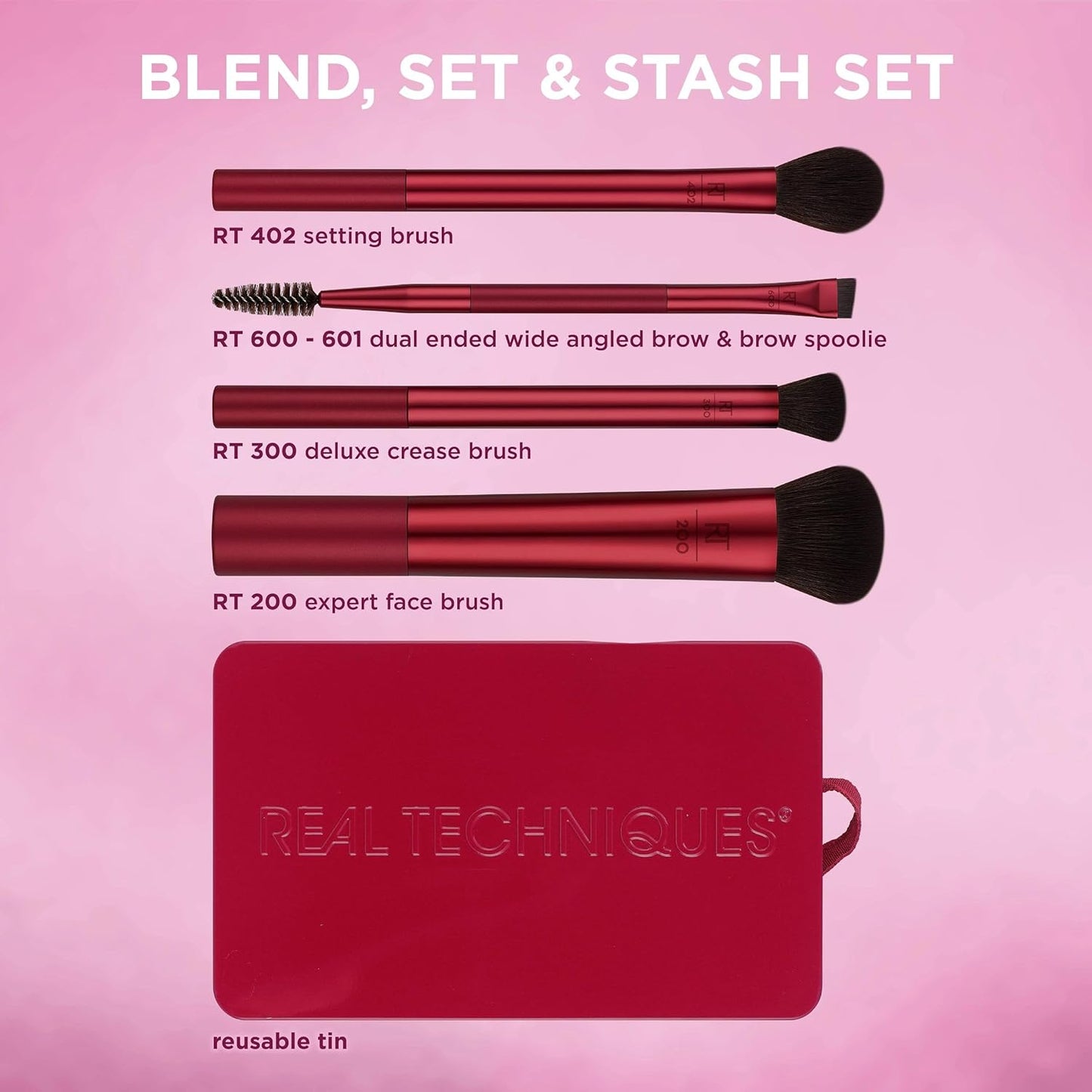 Blend, Set + Stash 5 Piece Holiday Makeup Brush Set with Storage Tin - Bajo Pedido