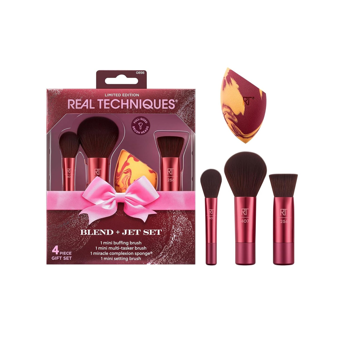 Blend + Jet Set Travel Makeup Brush & Sponge Set, 4 Piece Mini Holiday Gift - Bajo Pedido