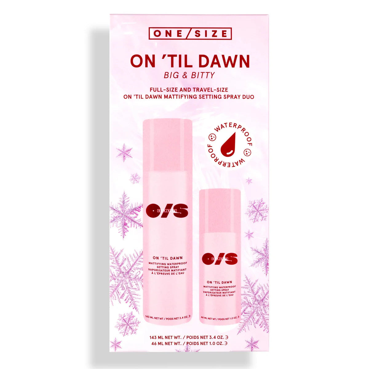 ONE/SIZE by Patrick Starrr 
On 'Til Dawn Mattifying Waterproof Setting Spray Big & Bitty Duo Guatemala
