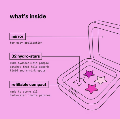 Parches de estrella para el acne rosados en caja refilleable con espejo marca starface Guatemala 