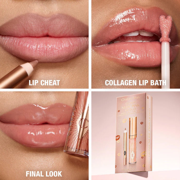 Mini Glossy Pink Lip Gloss + Lip Liner Set - Bajo Pedido