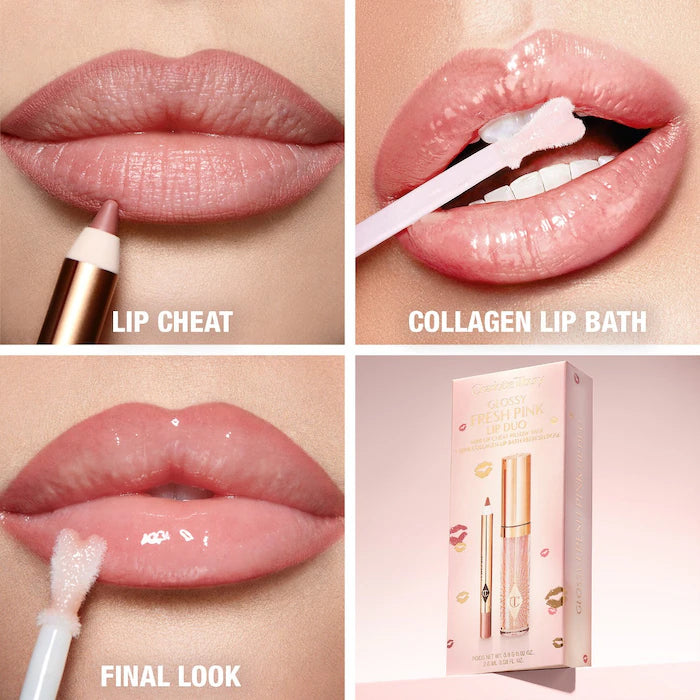 Mini Glossy Pink Lip Gloss + Lip Liner Set - Bajo Pedido