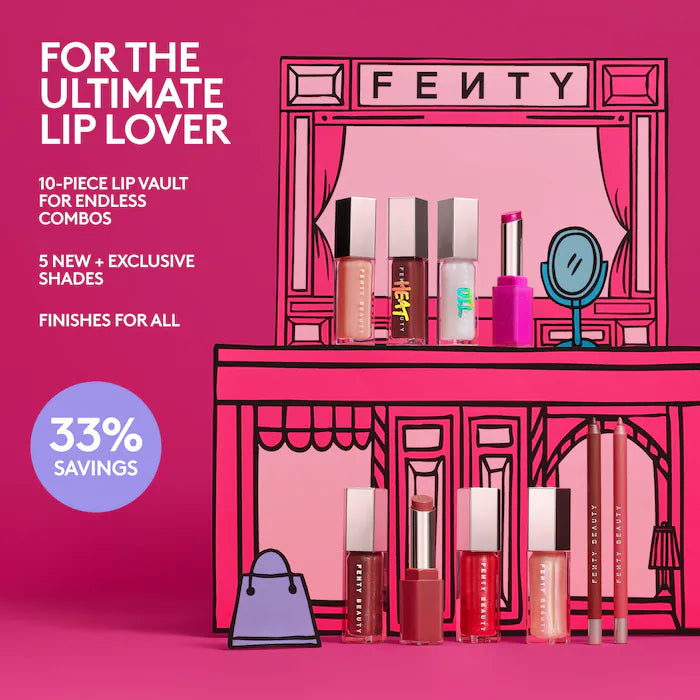 The Fenty Beauty Lip Vault 10-Piece Lip Gloss + Liner Makeup Gift Set - Bajo Pedido